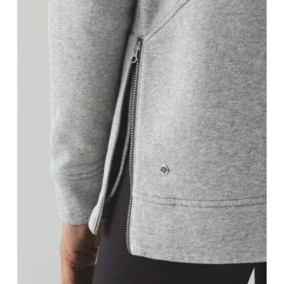 LULULEMON Yes Fleece Crewneck Side Zips Pocket Sweatshirt Sweater Gray 10 - Picture 2 of 7